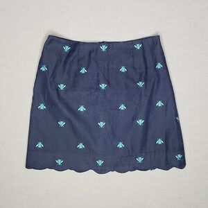 Lilly Pulitzer Chambray Embroidered Bees Midi Scalloped Skirt